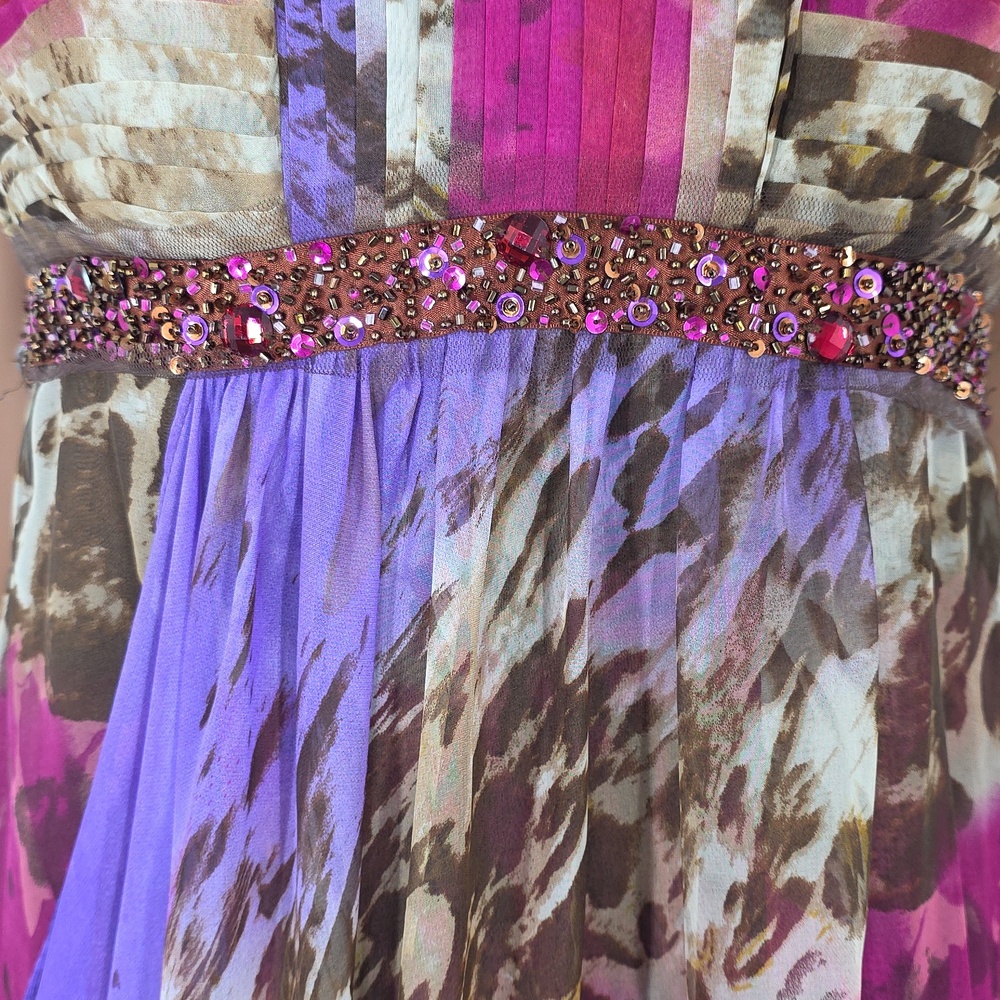 David's Bridal Pink and Purple‎ Animal-Print Maxi Dress Size 4 Small Beaded Prom - Picture 4 of 16